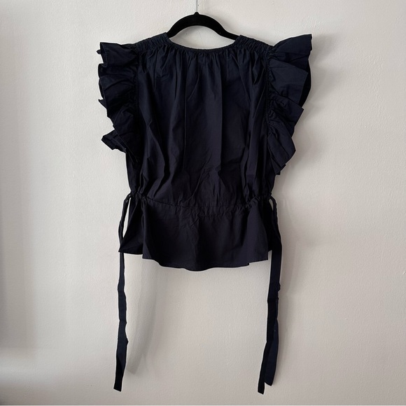 Ulla Johnson Iyla Top Navy flutter sleeves, peplum side tie closures. Size 4 - Picture 3 of 3